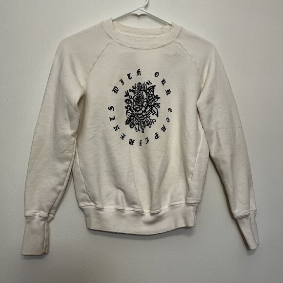 NSF‎ Ivory Graphic Print Rose "With Our Complements" Cotton Jersey Sweatshirt XS - Picture 1 of 6